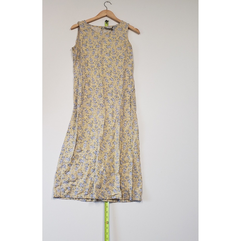 Studio Ease Petite Maxi Dress Womens 10P Yellow Floral Linen Blend 90s Vintage - Picture 8 of 8